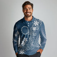 Navy Kuki Airani Tapakau Long Sleeve Polo Shirt Tribal Anchor Mix Tiare LT7 - Polynesian Pride