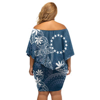 Navy Kuki Airani Tapakau Off Shoulder Short Dress Tribal Anchor Mix Tiare