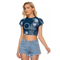 Navy Kuki Airani Tapakau Raglan Cropped T Shirt Tribal Anchor Mix Tiare