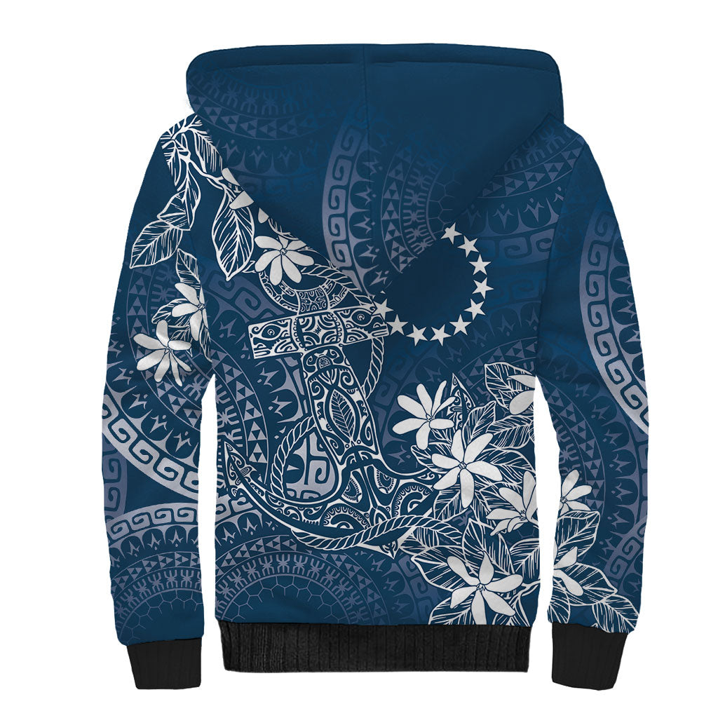 Navy Kuki Airani Tapakau Sherpa Hoodie Tribal Anchor Mix Tiare LT7 - Polynesian Pride
