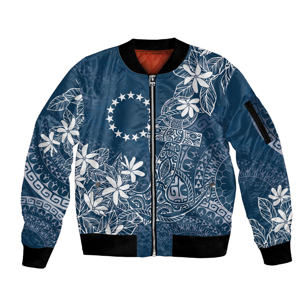 Navy Kuki Airani Tapakau Sleeve Zip Bomber Jacket Tribal Anchor Mix Tiare LT7 Unisex Navy - Polynesian Pride