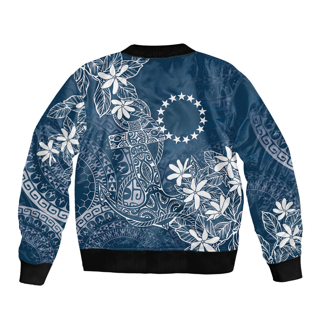 Navy Kuki Airani Tapakau Sleeve Zip Bomber Jacket Tribal Anchor Mix Tiare LT7 - Polynesian Pride