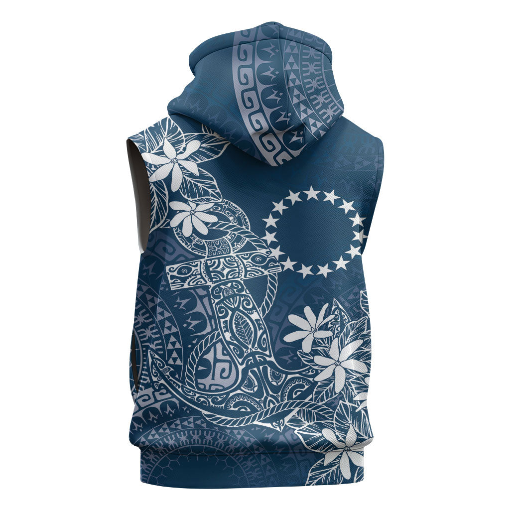 Navy Kuki Airani Tapakau Sleeveless Hoodie Tribal Anchor Mix Tiare LT7 - Polynesian Pride