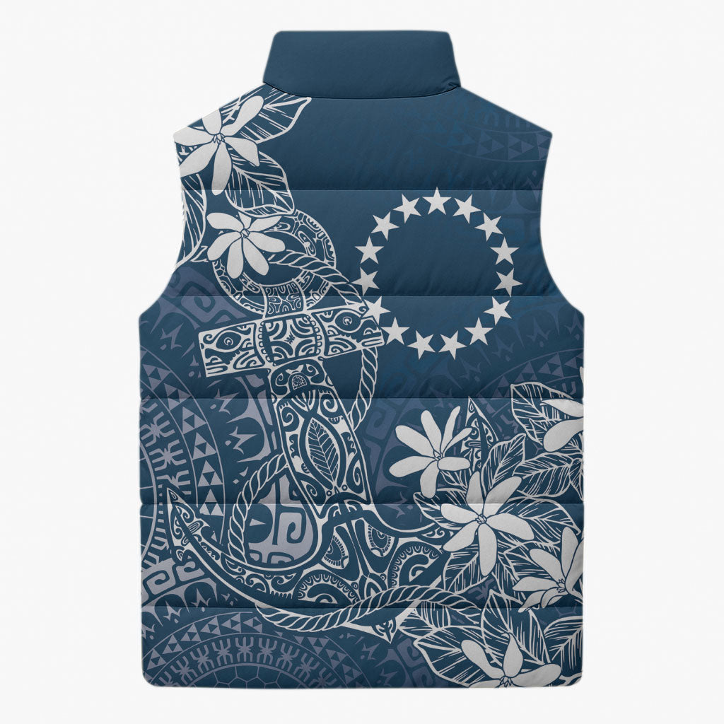 Navy Kuki Airani Tapakau Sleeveless Puffer Jacket Tribal Anchor Mix Tiare