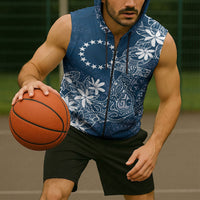 Navy Kuki Airani Tapakau Sleeveless Zip Hoodie Tribal Anchor Mix Tiare LT7 - Polynesian Pride