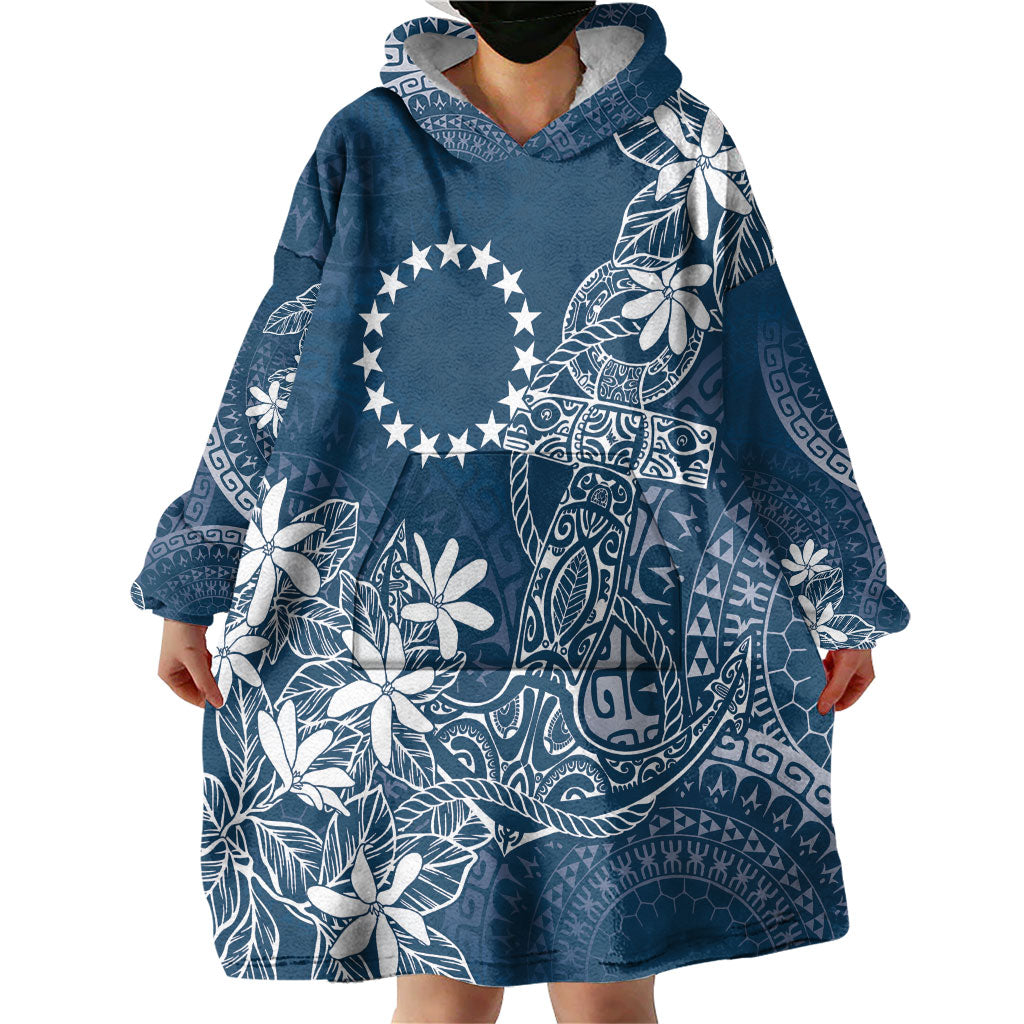Navy Kuki Airani Tapakau Wearable Blanket Hoodie Tribal Anchor Mix Tiare LT7 - Polynesian Pride