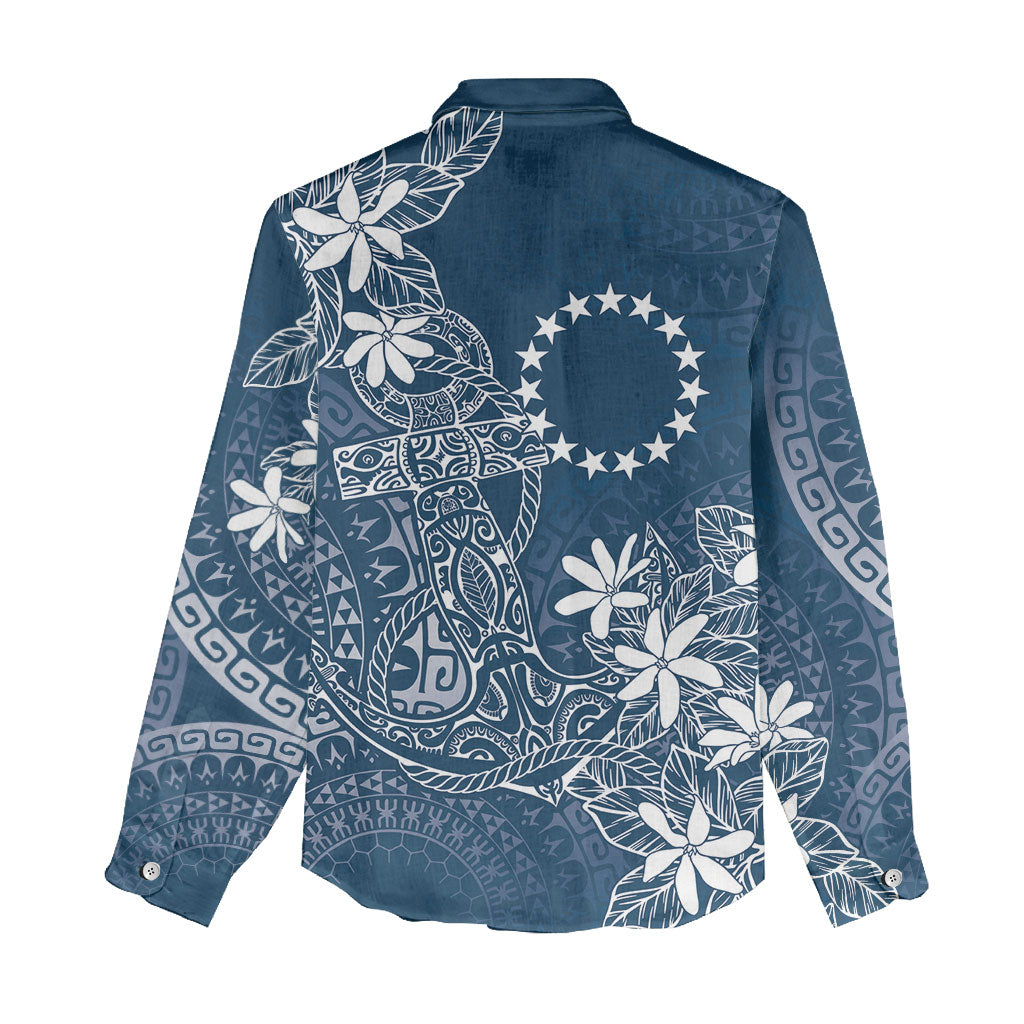 Navy Kuki Airani Tapakau Women Casual Shirt Tribal Anchor Mix Tiare LT7 - Polynesian Pride