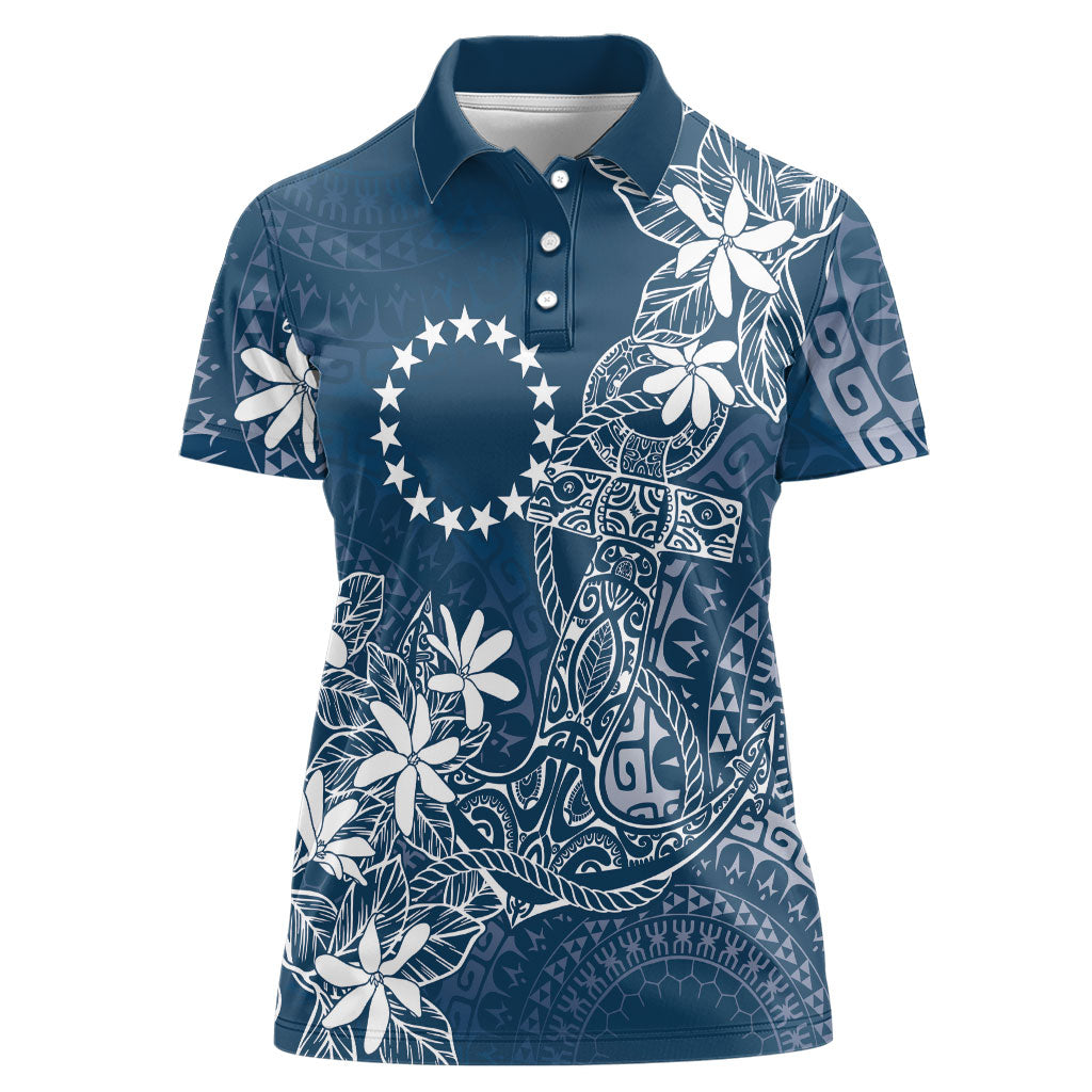 Navy Kuki Airani Tapakau Women Polo Shirt Tribal Anchor Mix Tiare LT7 Female Navy - Polynesian Pride