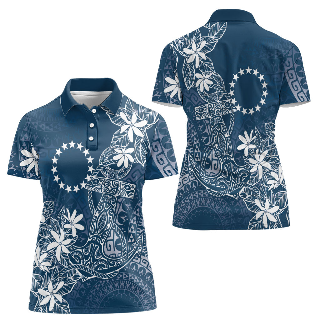 Navy Kuki Airani Tapakau Women Polo Shirt Tribal Anchor Mix Tiare LT7 - Polynesian Pride