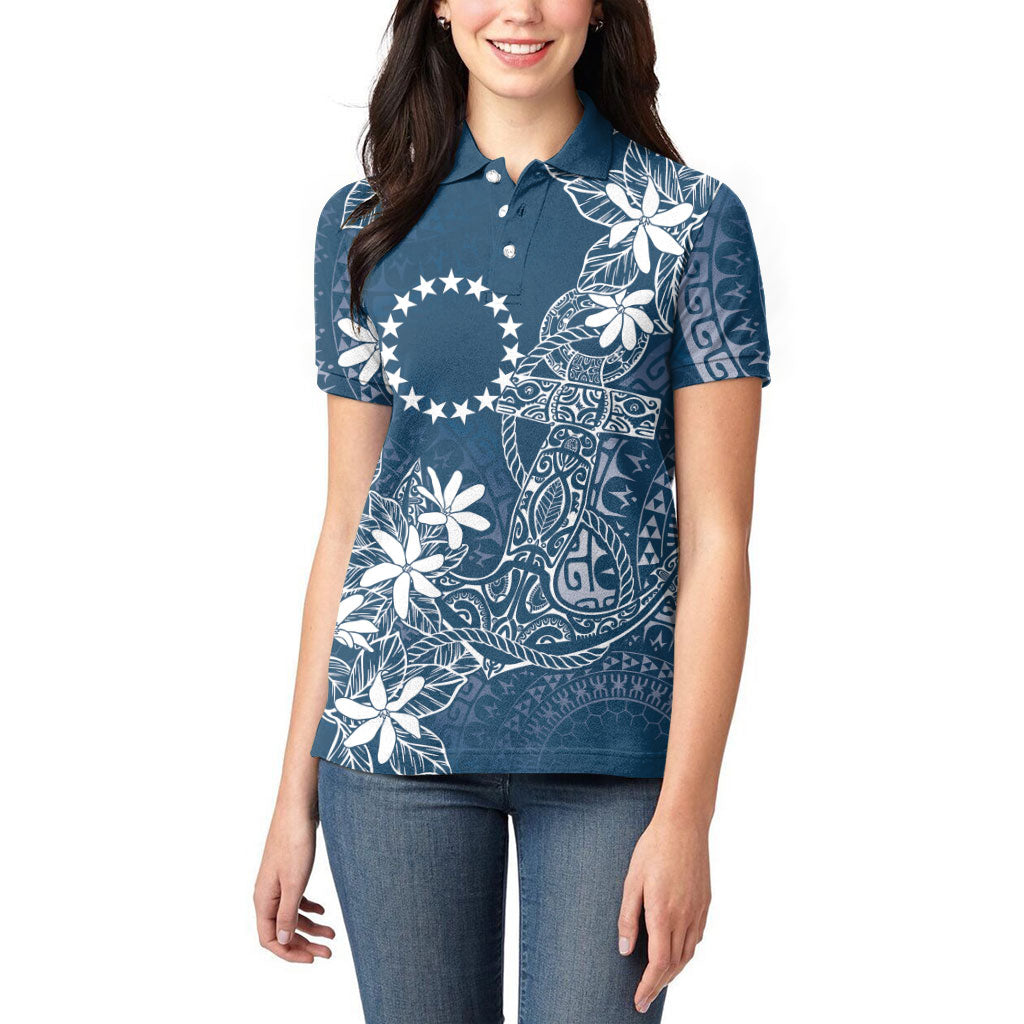 Navy Kuki Airani Tapakau Women Polo Shirt Tribal Anchor Mix Tiare LT7 - Polynesian Pride