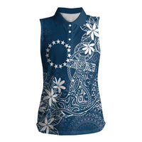 Navy Kuki Airani Tapakau Women Sleeveless Polo Shirt Tribal Anchor Mix Tiare LT7 Female Navy - Polynesian Pride