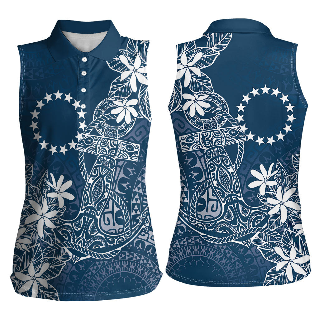 Navy Kuki Airani Tapakau Women Sleeveless Polo Shirt Tribal Anchor Mix Tiare LT7 - Polynesian Pride