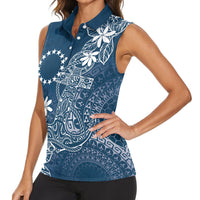 Navy Kuki Airani Tapakau Women Sleeveless Polo Shirt Tribal Anchor Mix Tiare LT7 - Polynesian Pride