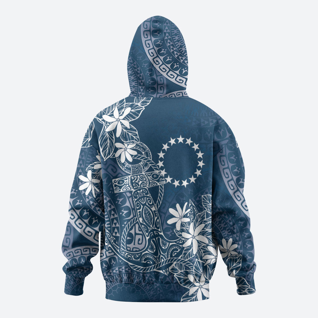 Navy Kuki Airani Tapakau Zip Hoodie Tribal Anchor Mix Tiare