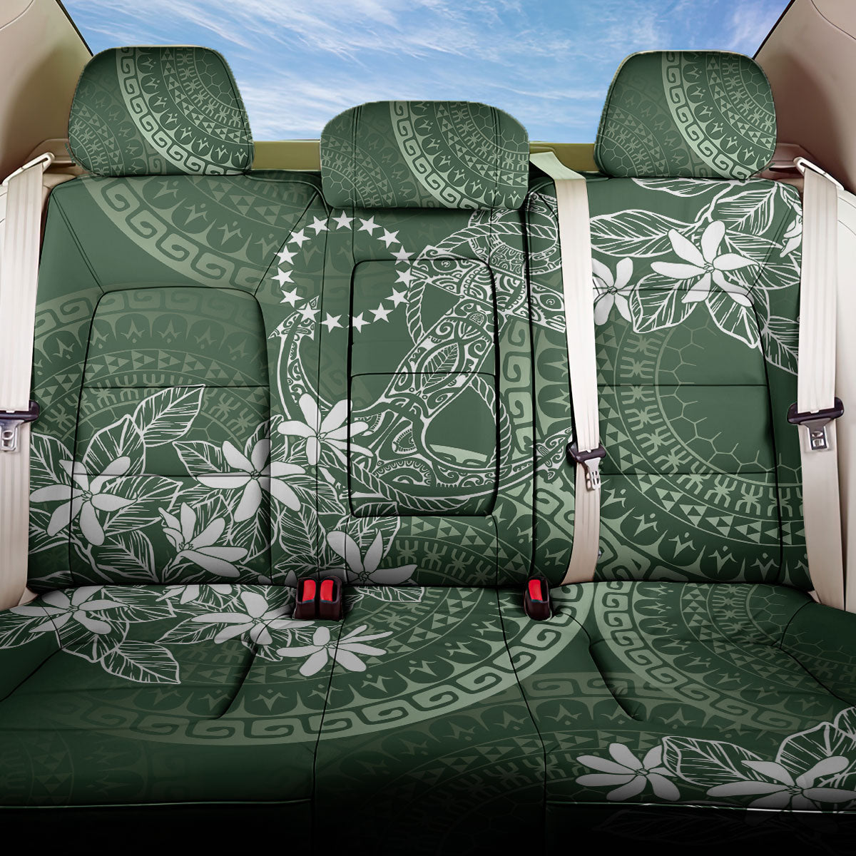 Sage Green Kuki Airani Tapakau Back Car Seat Cover Tribal Anchor Mix Tiare