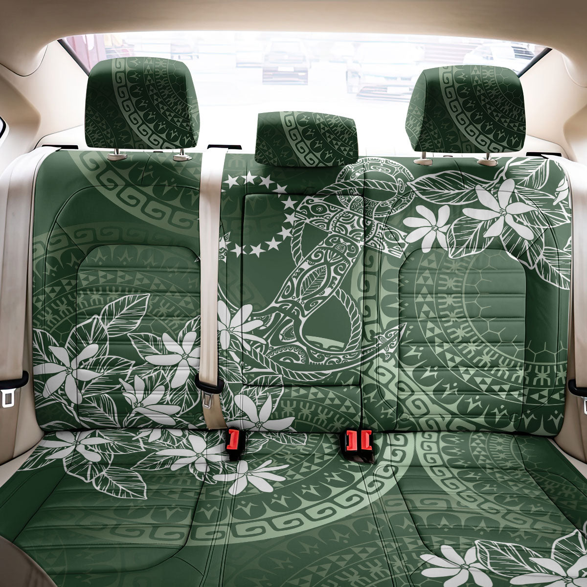 Sage Green Kuki Airani Tapakau Back Car Seat Cover Tribal Anchor Mix Tiare LT7 - Polynesian Pride