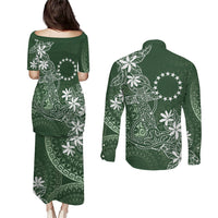 Sage Green Kuki Airani Tapakau Couples Matching Puletasi and Long Sleeve Button Shirt Tribal Anchor Mix Tiare LT7 - Polynesian Pride