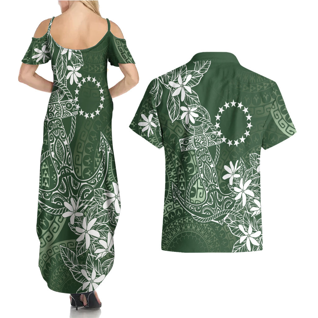 Sage Green Kuki Airani Tapakau Couples Matching Summer Maxi Dress and Hawaiian Shirt Tribal Anchor Mix Tiare LT7 - Polynesian Pride
