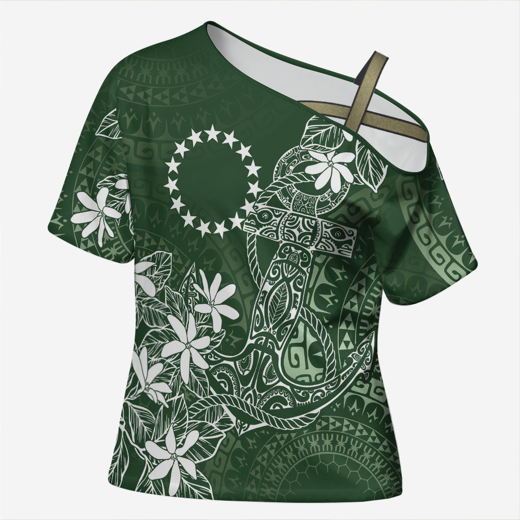Sage Green Kuki Airani Tapakau Cross Shoulder Shirt Tribal Anchor Mix Tiare LT7 Female Sage Green - Polynesian Pride