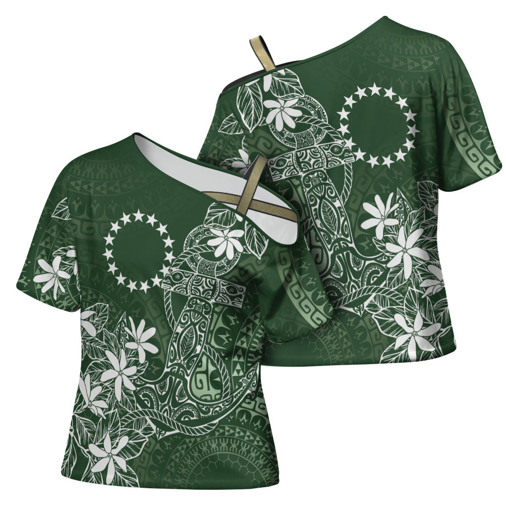 Sage Green Kuki Airani Tapakau Cross Shoulder Shirt Tribal Anchor Mix Tiare LT7 - Polynesian Pride