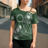 Sage Green Kuki Airani Tapakau Cross Shoulder Shirt Tribal Anchor Mix Tiare LT7 - Polynesian Pride