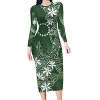 Sage Green Kuki Airani Tapakau Family Matching Long Sleeve Bodycon Dress and Hawaiian Shirt Tribal Anchor Mix Tiare LT7 Mom's Dress Sage Green - Polynesian Pride