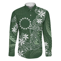 Sage Green Kuki Airani Tapakau Family Matching Mermaid Dress and Hawaiian Shirt Tribal Anchor Mix Tiare LT7 Dad's Shirt - Long Sleeve Sage Green - Polynesian Pride
