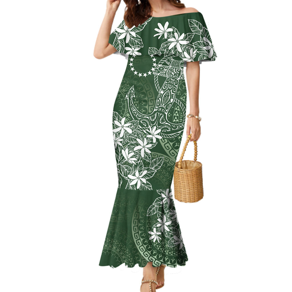 Sage Green Kuki Airani Tapakau Family Matching Mermaid Dress and Hawaiian Shirt Tribal Anchor Mix Tiare LT7 Mom's Dress Sage Green - Polynesian Pride
