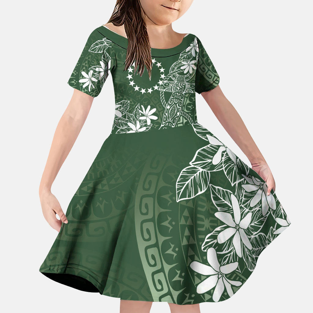 Sage Green Kuki Airani Tapakau Family Matching Off Shoulder Maxi Dress and Hawaiian Shirt Tribal Anchor Mix Tiare LT7 Daughter's Dress Sage Green - Polynesian Pride
