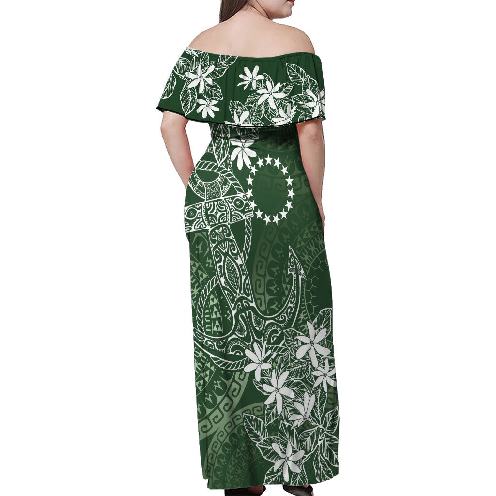 Sage Green Kuki Airani Tapakau Family Matching Off Shoulder Maxi Dress and Hawaiian Shirt Tribal Anchor Mix Tiare LT7 - Polynesian Pride