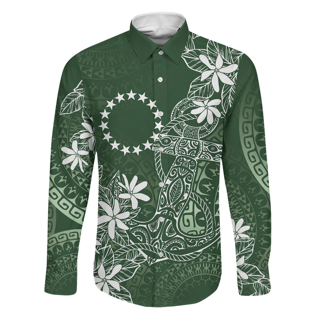 Sage Green Kuki Airani Tapakau Family Matching Off Shoulder Short Dress and Hawaiian Shirt Tribal Anchor Mix Tiare LT7 Dad's Shirt - Long Sleeve Sage Green - Polynesian Pride