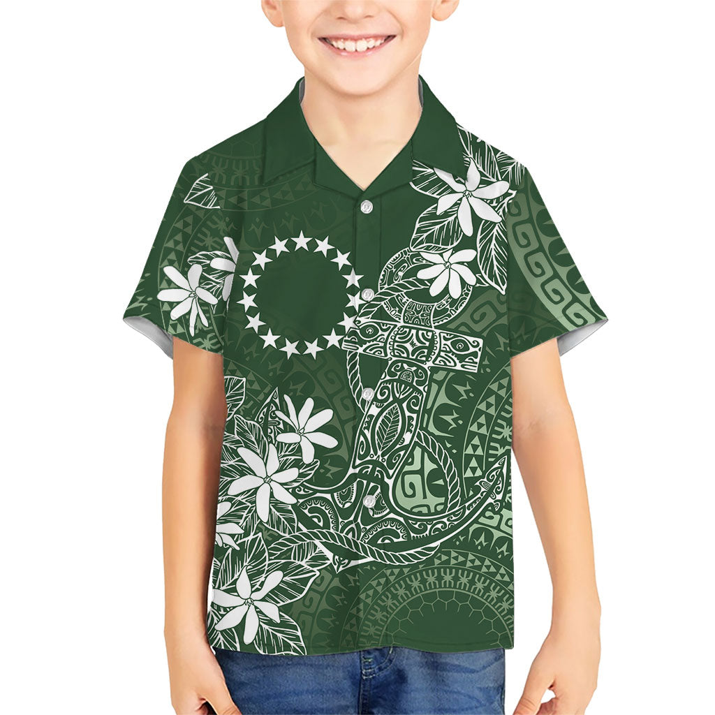 Sage Green Kuki Airani Tapakau Family Matching Off Shoulder Short Dress and Hawaiian Shirt Tribal Anchor Mix Tiare LT7 Son's Shirt Sage Green - Polynesian Pride