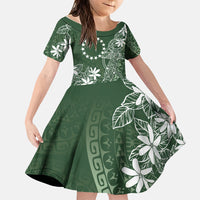 Sage Green Kuki Airani Tapakau Family Matching Puletasi and Hawaiian Shirt Tribal Anchor Mix Tiare LT7 Daughter's Dress Sage Green - Polynesian Pride