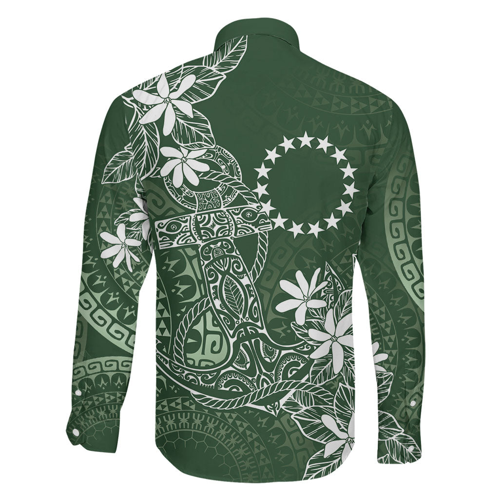 Sage Green Kuki Airani Tapakau Family Matching Short Sleeve Bodycon Dress and Hawaiian Shirt Tribal Anchor Mix Tiare LT7 - Polynesian Pride