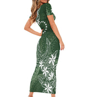 Sage Green Kuki Airani Tapakau Family Matching Short Sleeve Bodycon Dress and Hawaiian Shirt Tribal Anchor Mix Tiare LT7 - Polynesian Pride