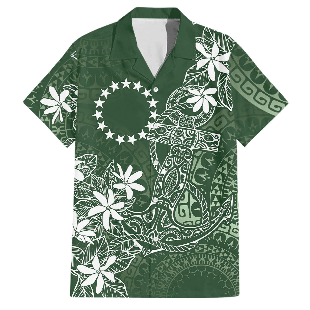 Sage Green Kuki Airani Tapakau Family Matching Summer Maxi Dress and Hawaiian Shirt Tribal Anchor Mix Tiare LT7 Dad's Shirt - Short Sleeve Sage Green - Polynesian Pride