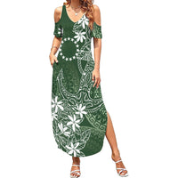 Sage Green Kuki Airani Tapakau Family Matching Summer Maxi Dress and Hawaiian Shirt Tribal Anchor Mix Tiare LT7 Mom's Dress Sage Green - Polynesian Pride