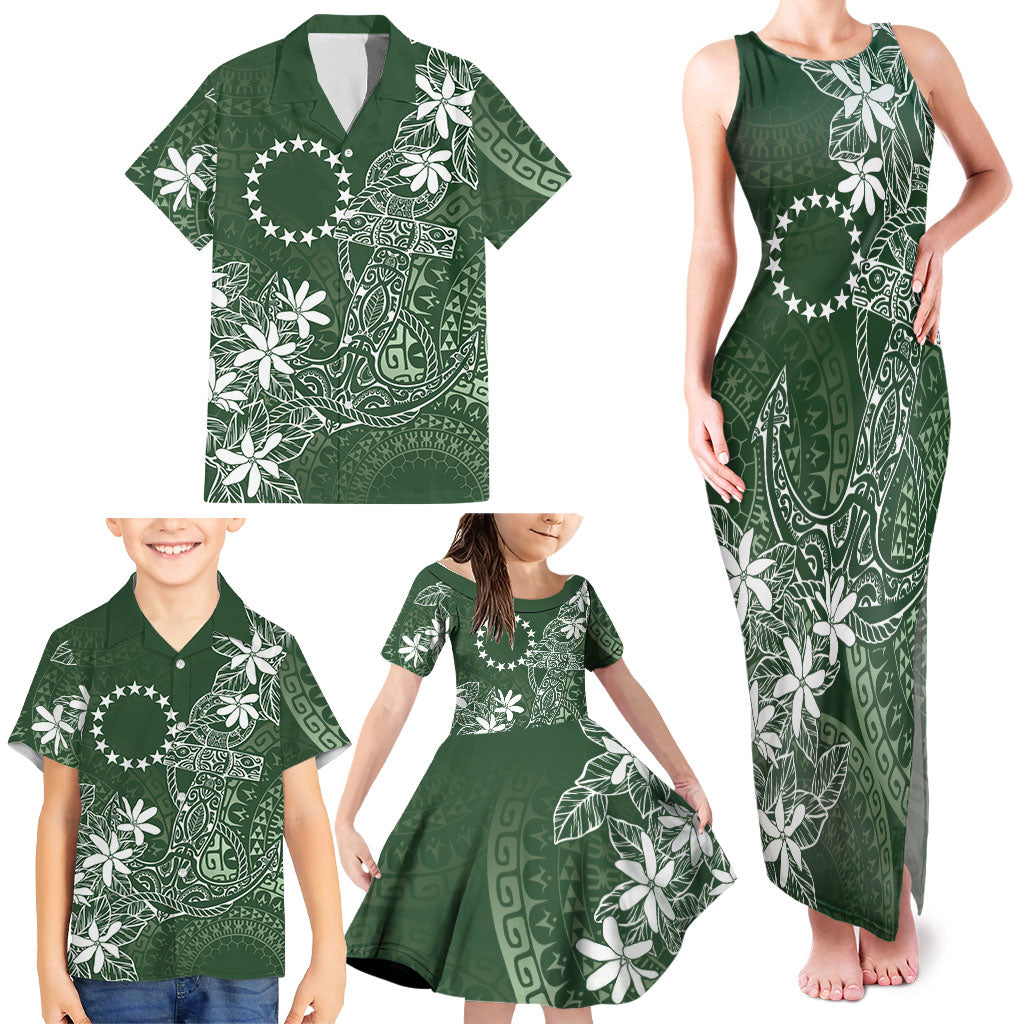 Sage Green Kuki Airani Tapakau Family Matching Tank Maxi Dress and Hawaiian Shirt Tribal Anchor Mix Tiare LT7 - Polynesian Pride