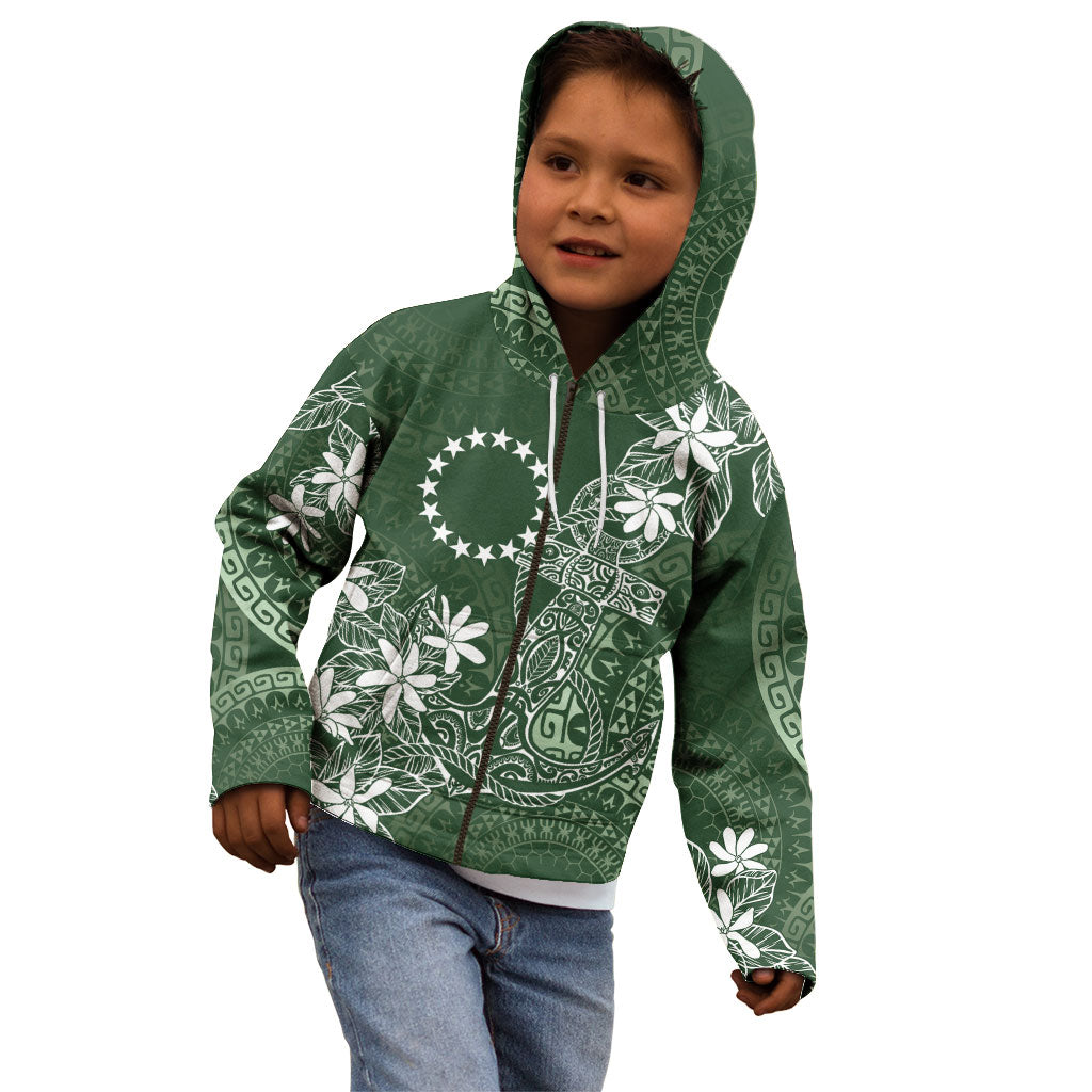 Sage Green Kuki Airani Tapakau Kid Hoodie Tribal Anchor Mix Tiare LT7 - Polynesian Pride