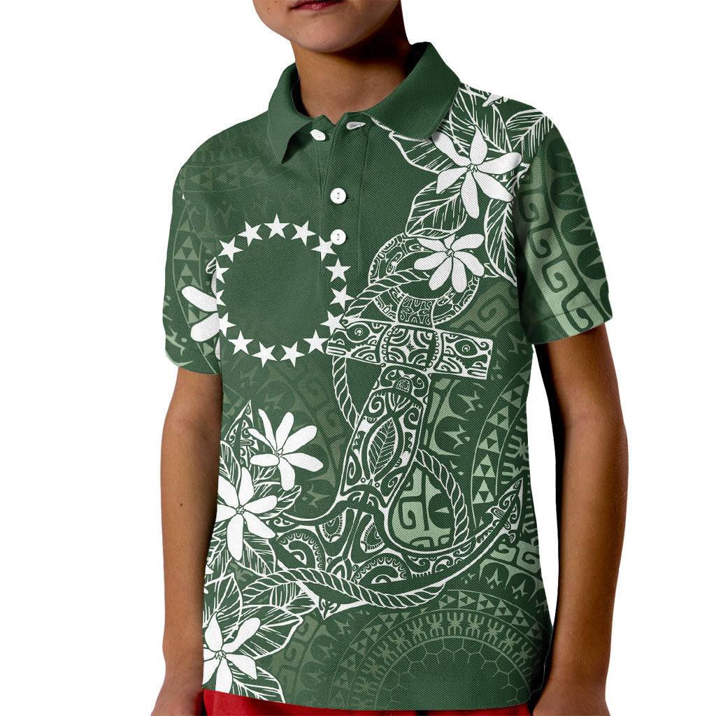 Sage Green Kuki Airani Tapakau Kid Polo Shirt Tribal Anchor Mix Tiare LT7 Kid Sage Green - Polynesian Pride