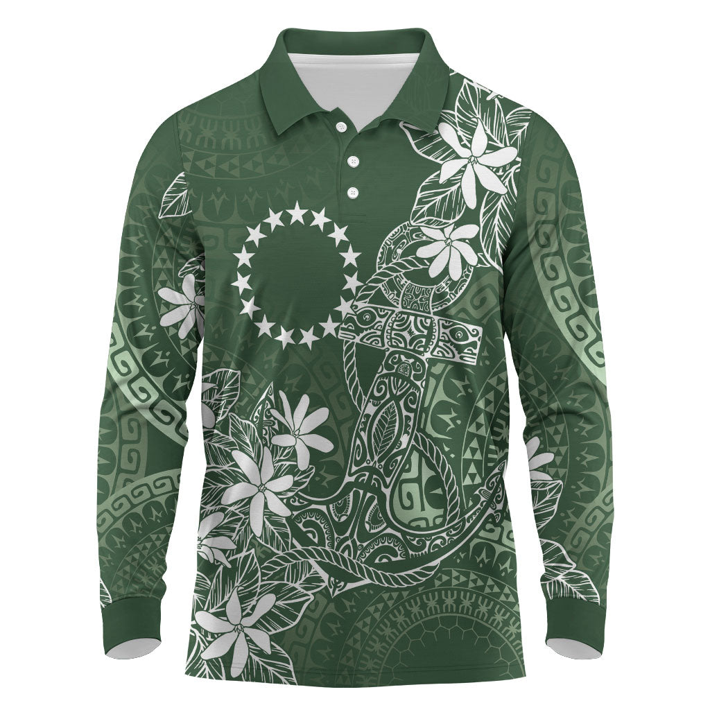 Sage Green Kuki Airani Tapakau Long Sleeve Polo Shirt Tribal Anchor Mix Tiare LT7 Sage Green - Polynesian Pride