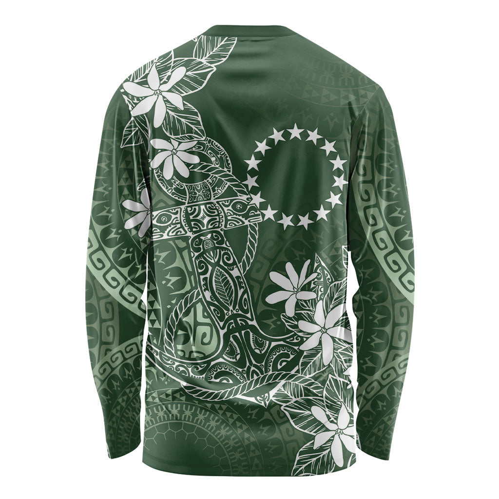 Sage Green Kuki Airani Tapakau Long Sleeve Shirt Tribal Anchor Mix Tiare LT7 - Polynesian Pride