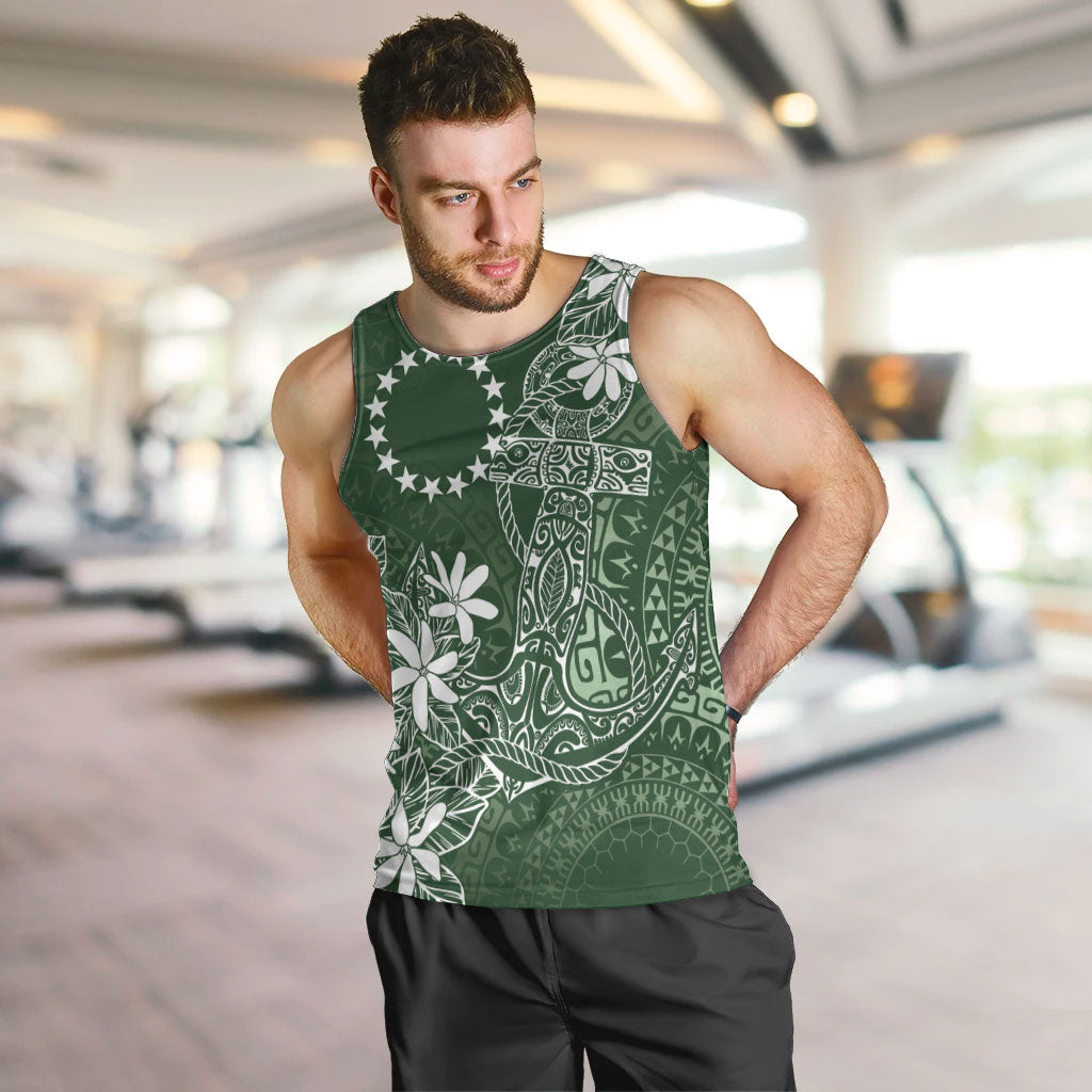 Sage Green Kuki Airani Tapakau Men Tank Top Tribal Anchor Mix Tiare