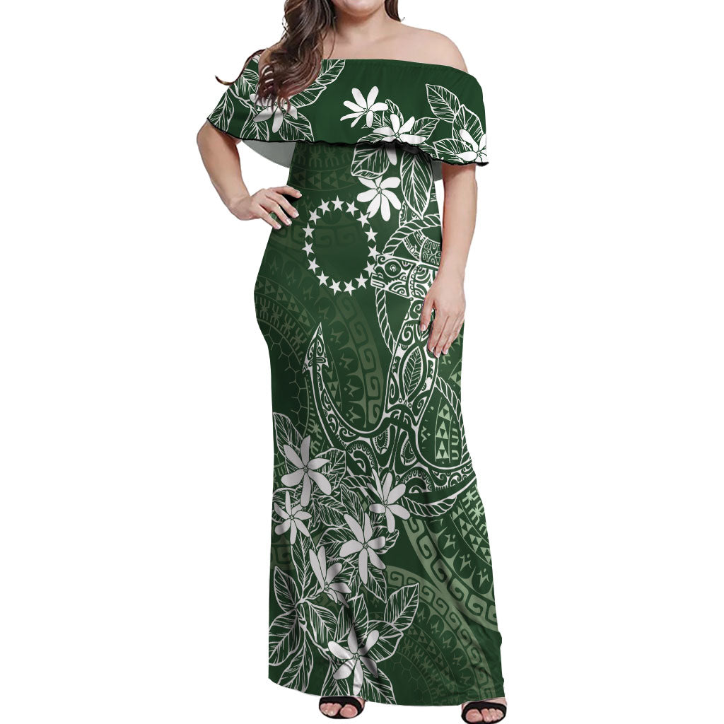 Sage Green Kuki Airani Tapakau Off Shoulder Maxi Dress Tribal Anchor Mix Tiare LT7 Women Sage Green - Polynesian Pride