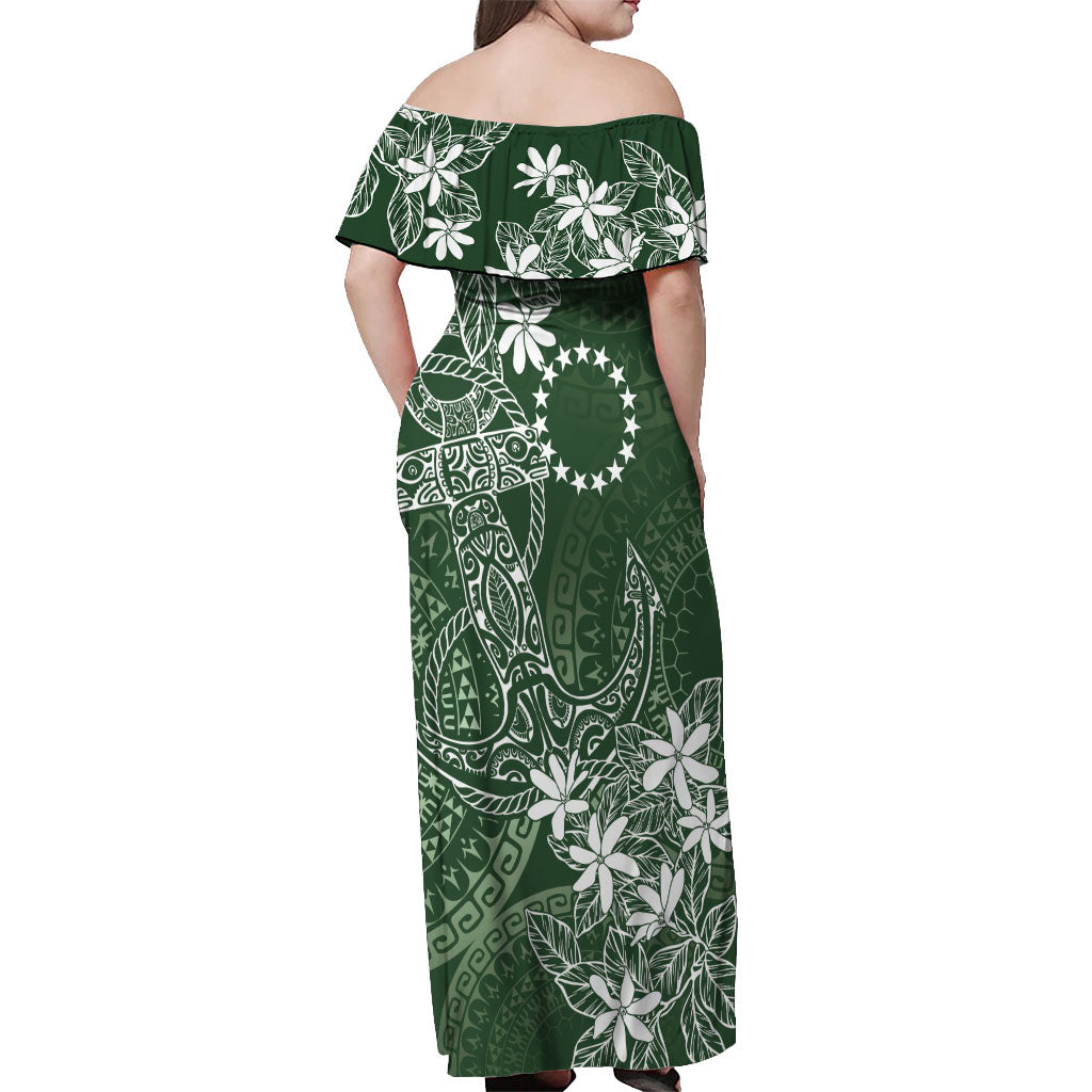 Sage Green Kuki Airani Tapakau Off Shoulder Maxi Dress Tribal Anchor Mix Tiare LT7 - Polynesian Pride