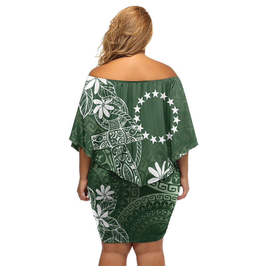 Sage Green Kuki Airani Tapakau Off Shoulder Short Dress Tribal Anchor Mix Tiare LT7 - Polynesian Pride
