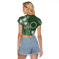 Sage Green Kuki Airani Tapakau Raglan Cropped T Shirt Tribal Anchor Mix Tiare LT7 - Polynesian Pride