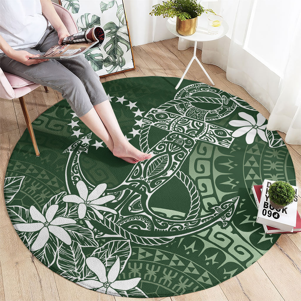 Sage Green Kuki Airani Tapakau Round Carpet Tribal Anchor Mix Tiare