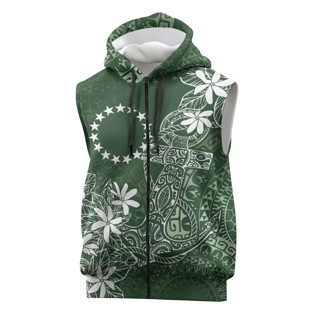 Sage Green Kuki Airani Tapakau Sleeveless Zip Hoodie Tribal Anchor Mix Tiare LT7 Sage Green - Polynesian Pride