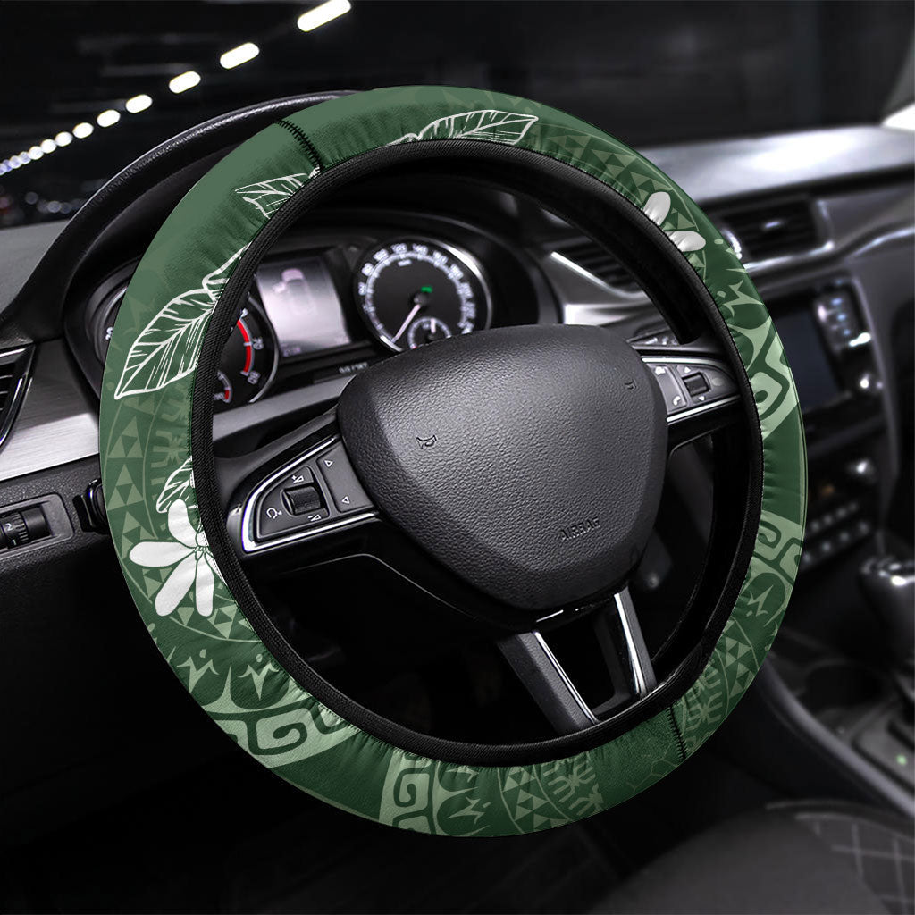Sage Green Kuki Airani Tapakau Steering Wheel Cover Tribal Anchor Mix Tiare